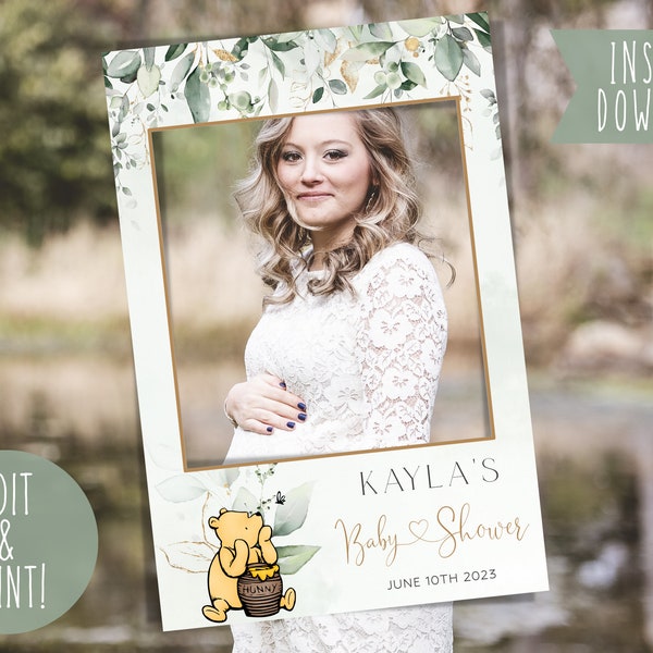 Classic Winnie The Pooh Photobooth Frame Template, Printable Baby Shower Selfie Frame, Winnie The Pooh DIY Photobooth Prop, Digital Download