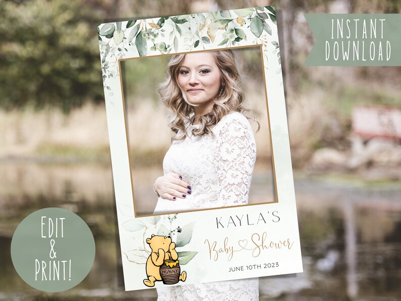 Classic Winnie The Pooh Photobooth Frame Template Printable Baby Shower Selfie Frame Winnie The Pooh DIY Photobooth Prop