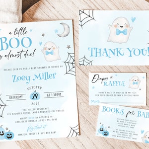 A Little Boo Is Almost Due Baby Shower Invitation, Halloween Baby Shower Invite, Printable Blue Ghost Invitation Set, Boy Baby Shower Evite