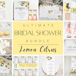 Lemon Bridal Shower Invitation Bundle, Bridal Shower Bundle, Lemon Bridal Shower Signs, She Found Her Main Squeeze Shower Set, Citrus Shower