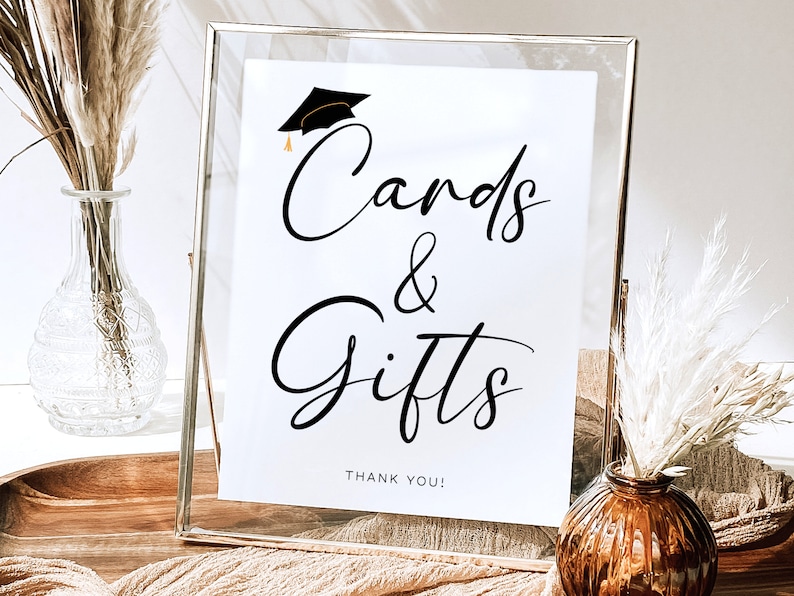 Graduation Cards & Gifts Sign, 2024 Graduation Party Sign, Graduation Card Box Table Sign, Printable Graduation Tabletop Sign, Grad Decor image 1