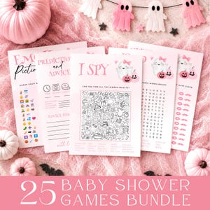 A Little Boo Baby Shower Games Bundle, Pink Halloween Baby Shower Game Template, Girl Ghost Baby Shower Game Pack, Activity Set Download