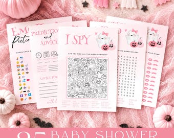 A Little Boo Baby Shower Games Bundle, Pink Halloween Baby Shower Game Template, Girl Ghost Baby Shower Game Pack, Activity Set Download