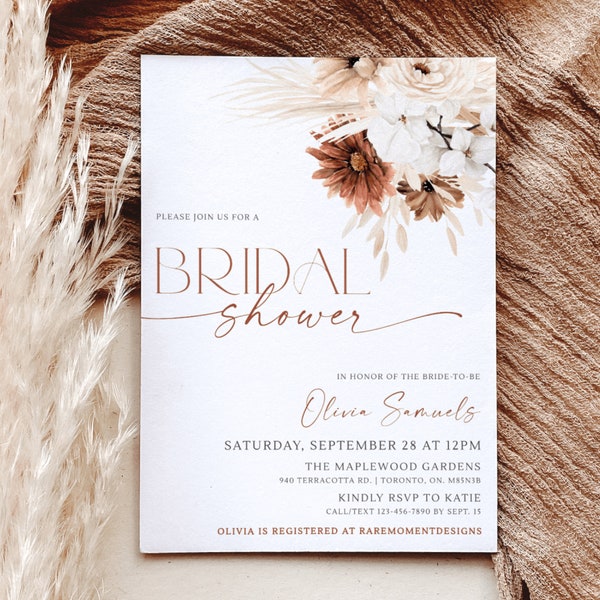 Fall Bridal Shower Invitation Template, Boho Bridal Shower Invitation, Editable Terracotta Bridal Shower Invite, Fall in Love Bridal Shower