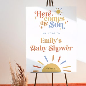 Hier kommt der Sohn Babyparty Willkommensschild, Hier kommt der Sohn Willkommen Schild Vorlage, Sonne Babyparty Willkommen Poster, Junge Boho Dusche Dekor