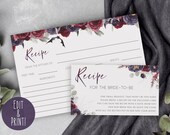 Halloween Bridal Shower Recipe Card Insert, Spooky Bridal Shower Recipe Card Template, Printable Gothic Bridal Shower Recipe Request Set