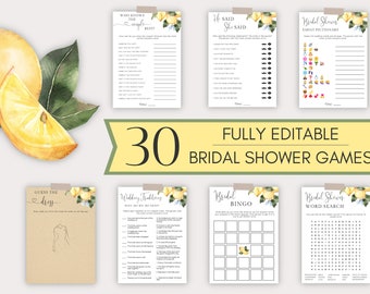 Lemon Bridal Shower Games Bundle, Bridal Shower Printable Games, Citrus Bridal Shower Game Signs, Bridal Shower Bingo, Ring Hunt, Trivia Set