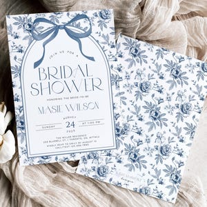 Chinoiserie Bridal Shower Invitation Template Dusty Blue Bridal Brunch Invite Something Blue Bridal Shower Invitations French Toile Elegant