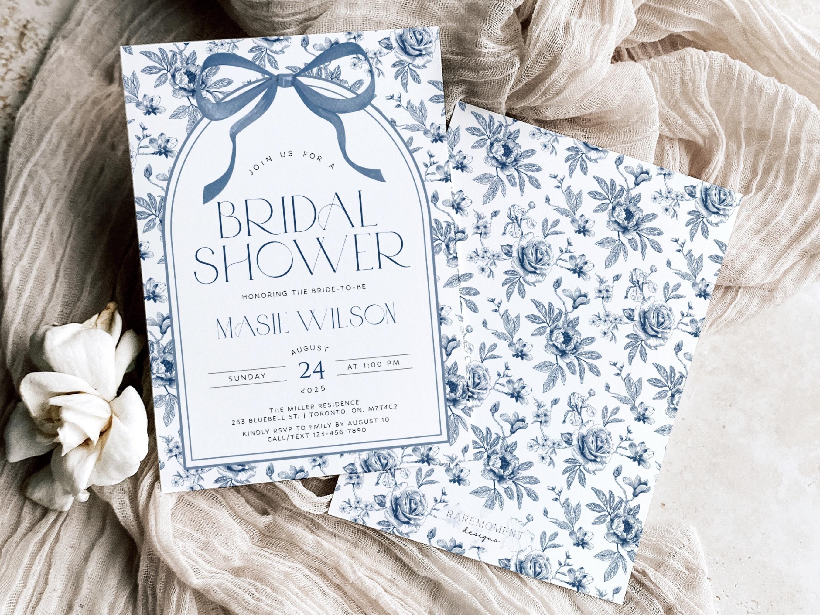 Chinoiserie Bridal Shower Invitation Template Dusty Blue Bridal Brunch Invite Something Blue Bridal Shower Invitations French Toile Elegant