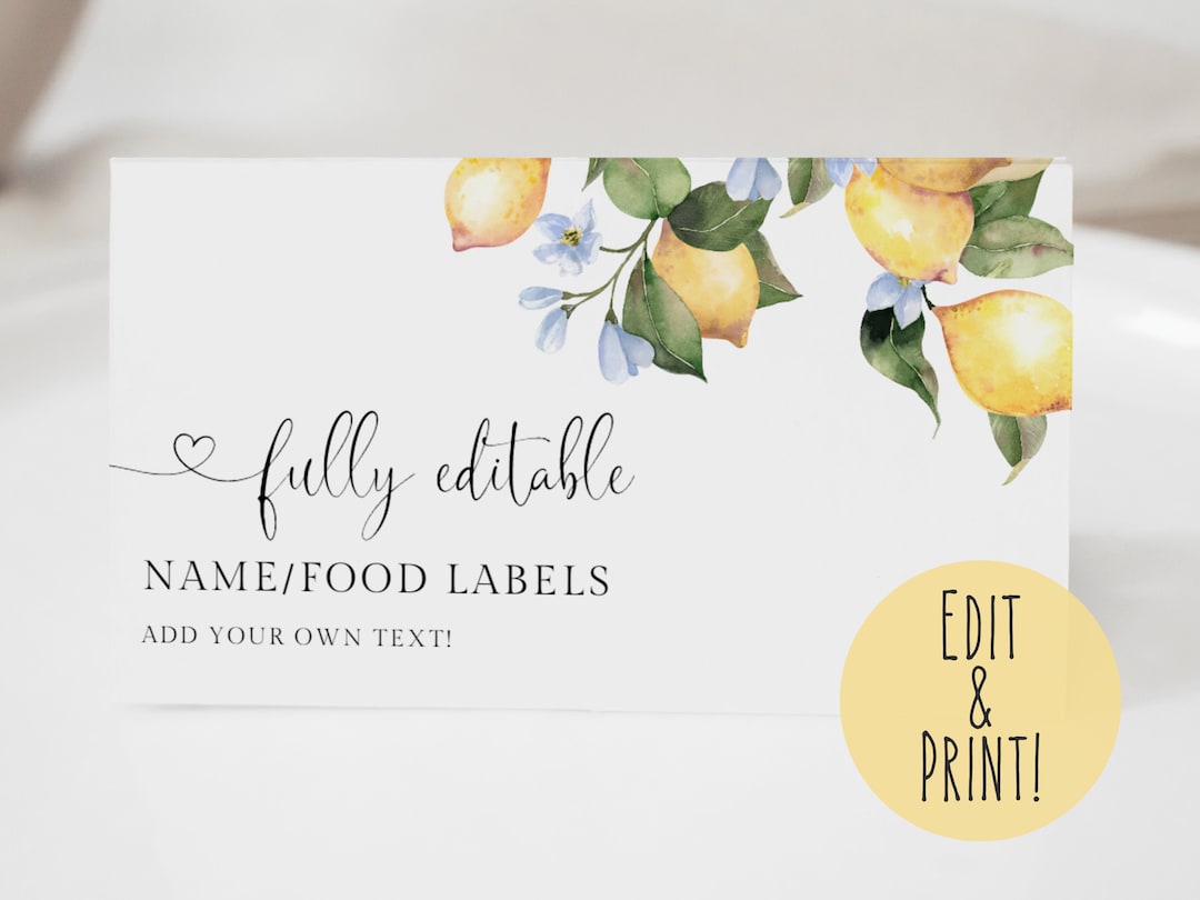 Citrus Bridal Shower Food Labels Template Lemon Bridal Shower Etsy