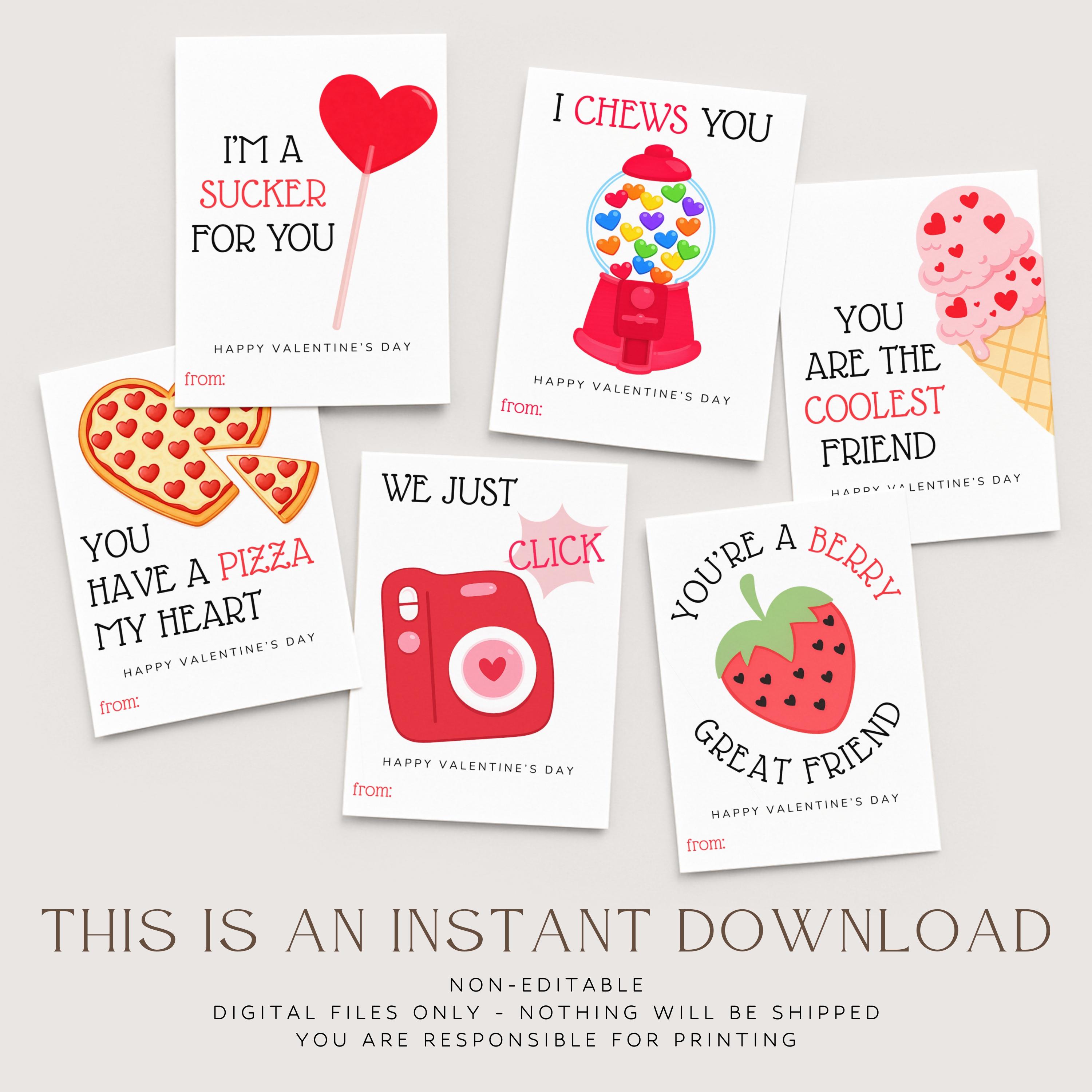 Printable Pun Valentine's Day Cards, Tweens & Kids Classroom Valentines