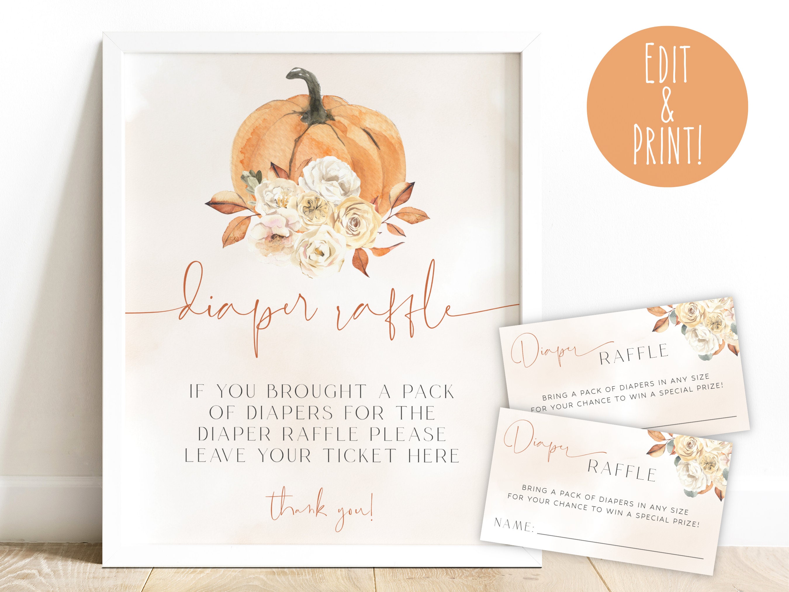 Fall Raffle Signage Pumpkin Baby Shower Diaper Raffle Template, Fall Baby Shower Diaper ...