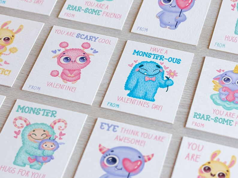 PRINTABLE Monster Valentines Day Cards for Kids, Classroom Valentines ...