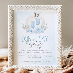 Pumpkin Baby Shower Dont Say Baby Sign, Boy Fall Baby Shower Game Sign, Little Pumpkin Baby Shower Decor, Blue Pumpkin Don&#39;t Say Baby Sign