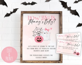 Pink Little Boo Baby Shower, How Big Is Mommy's Belly Game, Measure The Bump Sign, Fall Baby Shower Games, Mommys Belly Game Sign Download