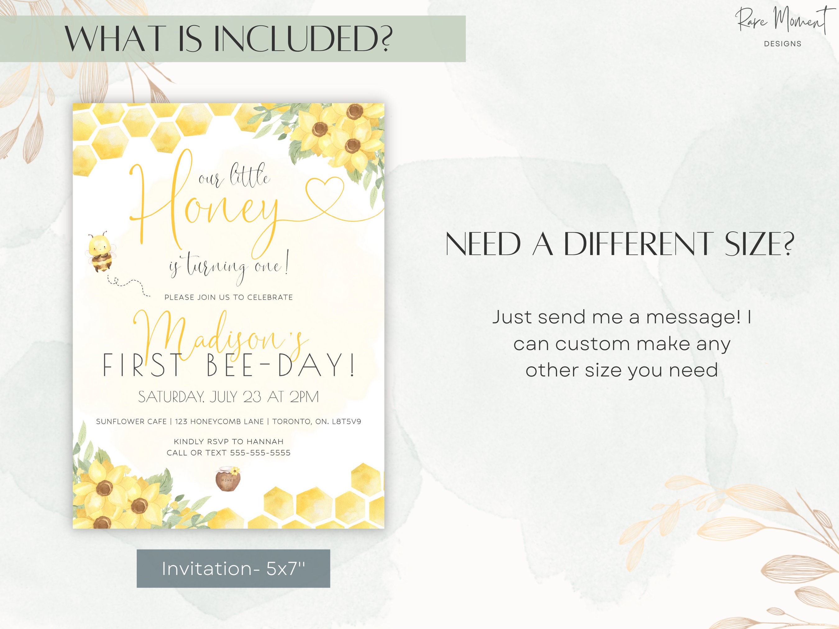 1st Bee Day Invitation, Editable 1st Birthday Invitation Template, Bee ...