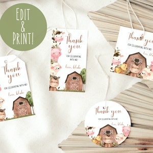 Farm Birthday Favor Gift Tags Template, Farm Animals Thank You Tags ...