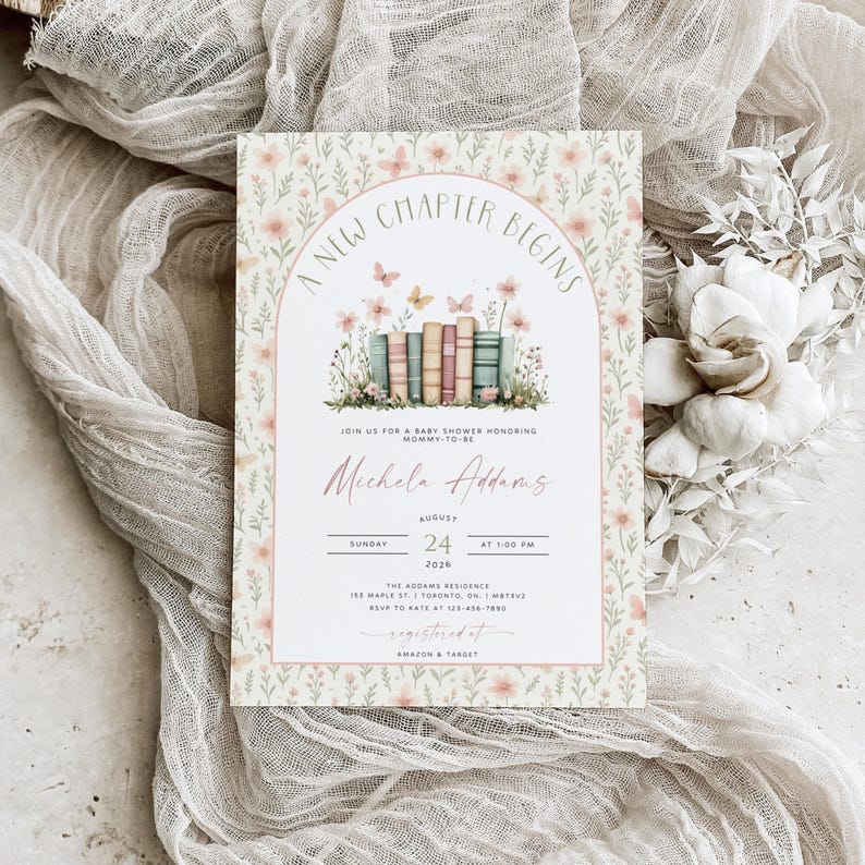 A New Chapter Begins Baby Shower Invite, Storybook Baby Shower Invitation Template, Girl Baby Shower Invite, Canva Baby Shower Digital Evite image 9