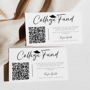 Abschluss College-Fondskarten, College-Fonds-Einlegekarte, bearbeitbarer College-Fonds-QR-Code, 2025-Abschluss-Einladung, Insert-Einlage