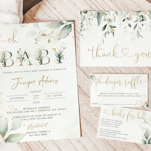Greenery Baby Shower Invitation Template, Oh Baby Invitation Set, Eucalyptus Baby Shower Invite Printable, Sage & Gold Baby Shower Download