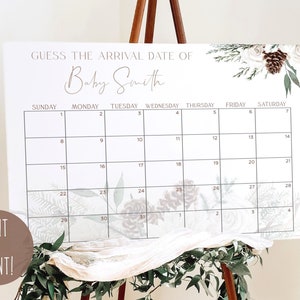 Winter Baby Shower Erraten Sie das Fälligkeitsdatum Zeichen Vorlage, geschlechtsneutrale Rate Babys Geburtstag, Baby-Dusche-Vorhersage-Kalender, digitaler Download
