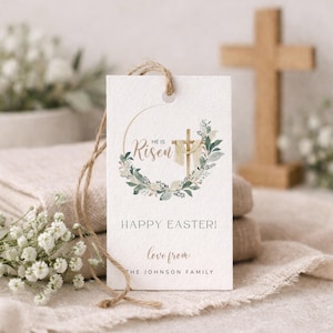 He Is Risen Gift Tag, Editable Religious Easter Gift Tags, Printable Easter Favor Tag, Cross LDS Instant Download, Church Gift Labels, Canva