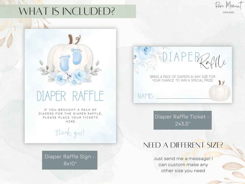 Pumpkin Baby Shower Diaper Raffle Sign, Blue Pumpkin Diaper Raffle Card ...