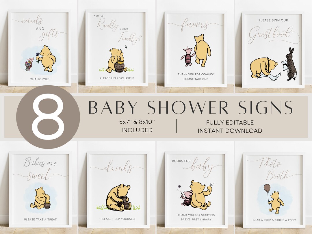 Classic Winnie the Pooh Baby Shower Signs Bundle, Winnie the Pooh Baby