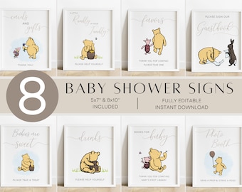 Classic Winnie The Pooh Baby Shower Signs Bundle, Winnie The Pooh Baby Shower Signs, Guest Book, Babies Are Sweet, Favors, Photobooth