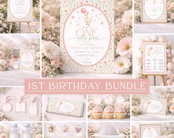 One Silly Goose Invitation Bundle, Vintage One Silly Goose Birthday, Pink One Silly Goose Bundle, Silly Goose Party Decor, Girl 1st Birthday