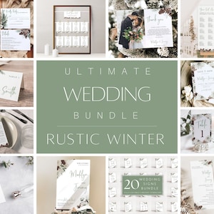 Modello di pacchetto matrimonio invernale, pacchetto di inviti matrimonio natalizi, set di inviti matrimonio Sage, kit di cancelleria per matrimonio di grandi dimensioni stampabile da scaricare