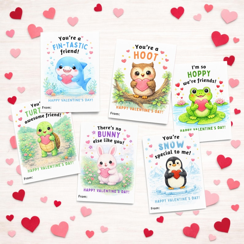 Printable Animal Valentines Day Cards, Classroom Valentine's Day Cards ...