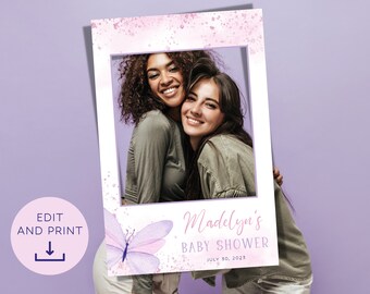 Butterfly Baby Shower Photobooth Frame Template, Baby Shower Selfie Station Frame, Girl Baby Shower Photo Booth Prop, DIY Selfie Frame 24x36
