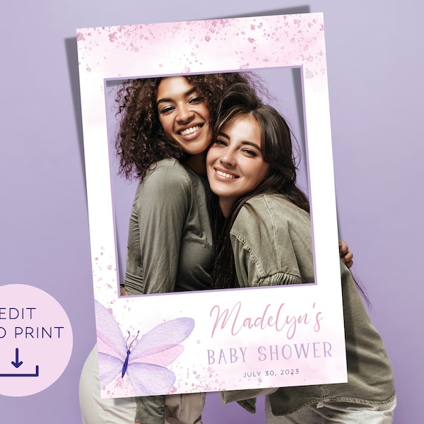 Butterfly Baby Shower Photobooth Frame Template, Baby Shower Selfie Station Frame, Girl Baby Shower Photo Booth Prop, DIY Selfie Frame 24x36