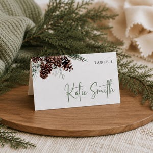 Winter Wedding Place Cards Template, Christmas Wedding Name Place Cards, Holiday Escort Cards, Printable Name Cards For Table Canva Download