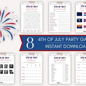 Juegos del 4 de julio, Paquete de juegos patrióticos, Paquete de juegos imprimibles de EE. UU., Juegos de fiesta del 4 de julio para niños y familias, Actividad de descarga instantánea