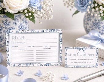 Ricettario per addio al nubilato in stile Chinoiserie, inserto per ricettario nuziale blu polvere, modello stampabile per ricettario addio al nubilato in stile French Toile su Canva