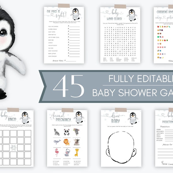 Winter Baby Shower Games Bundle, Penguin Baby Shower Game Template, Gender Neutral  Baby Shower Game Pack, Arctic Baby Activity Set Download