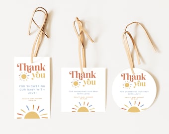 Here Comes the Son Baby Shower Favor Tags, Sun Baby Shower Thank You Tag, Boho Baby Shower Favour Labels, Custom Sunshine Gift Tags Template