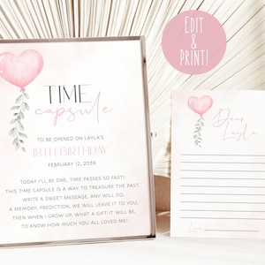 Little Sweetheart 1st Birthday Time Capsule Sign, Pink Boho Time Capsule And Letter Template, Printable Girl First Birthday Time Capsule Set