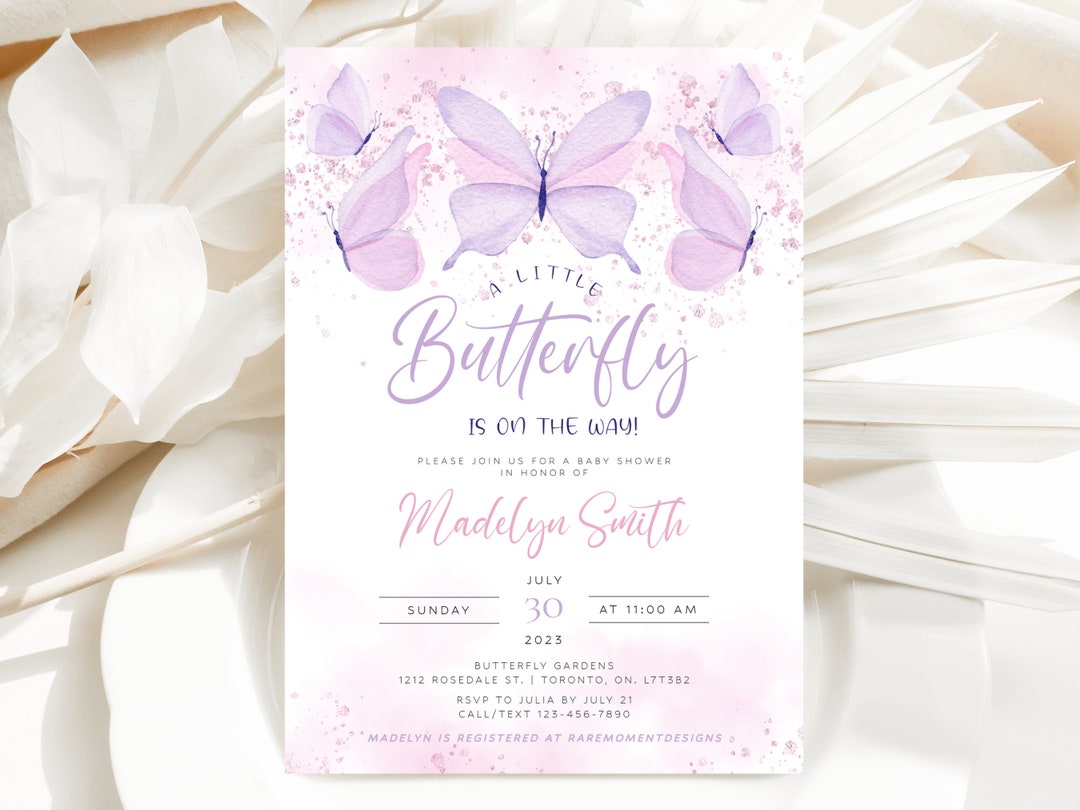 Butterfly Baby Shower Invitation Template, A Little Butterfly is on the