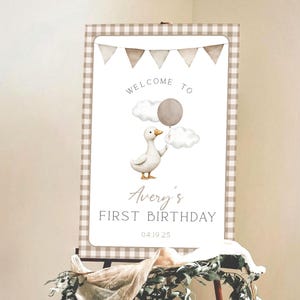One Silly Goose Welcome Sign Template, One Silly Goose 1st Birthday Decor, Goose First Birthday Welcome Signage, Gingham 1st Birthday Poster