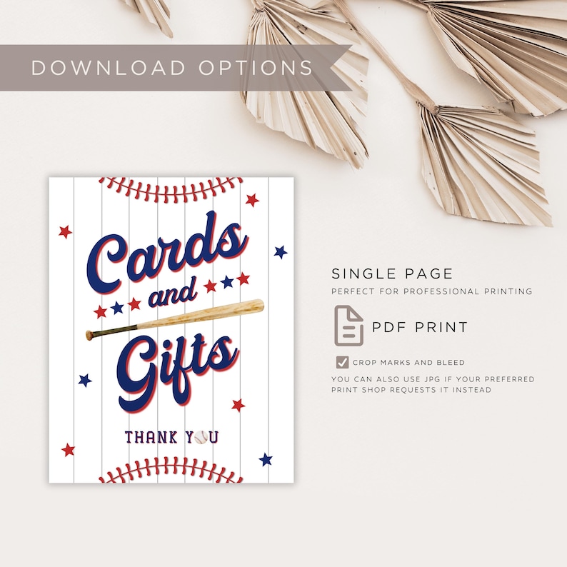 Rookie of the Year First Birthday Sign, Baseball Birthday Party Sign, Cards and Gifts Sign Printable, Rookie Year Boy Birthday Party Decor image 6