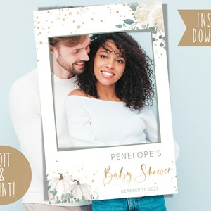 Pumpkin Baby Shower Photobooth Frame, DIY Selfie Frame Template, Fall Baby Shower Photo Prop Frame, Printable Gold 24x36 Custom Selfie Frame