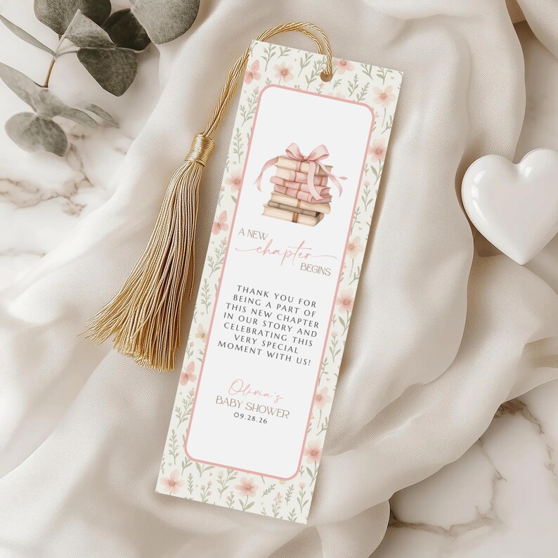 A New Chapter Begins Baby Shower Bookmark, Printable Bookmark Template ...