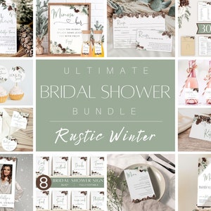 Winter Bridal Shower Invitation Bundle, Christmas Bridal Shower Invite Set, Rustic Editable Bridal Shower Bundle, Printable Shower Decor DIY