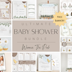 Classic Winnie The Pooh Baby Shower Invitation Bundle, Large Winnie The Pooh Baby Shower Kit, Winnie The Pooh Baby Shower Signs, Decor, DIY