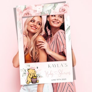 Pink Winnie the Pooh Photobooth Frame Template, Printable Girl Baby ...