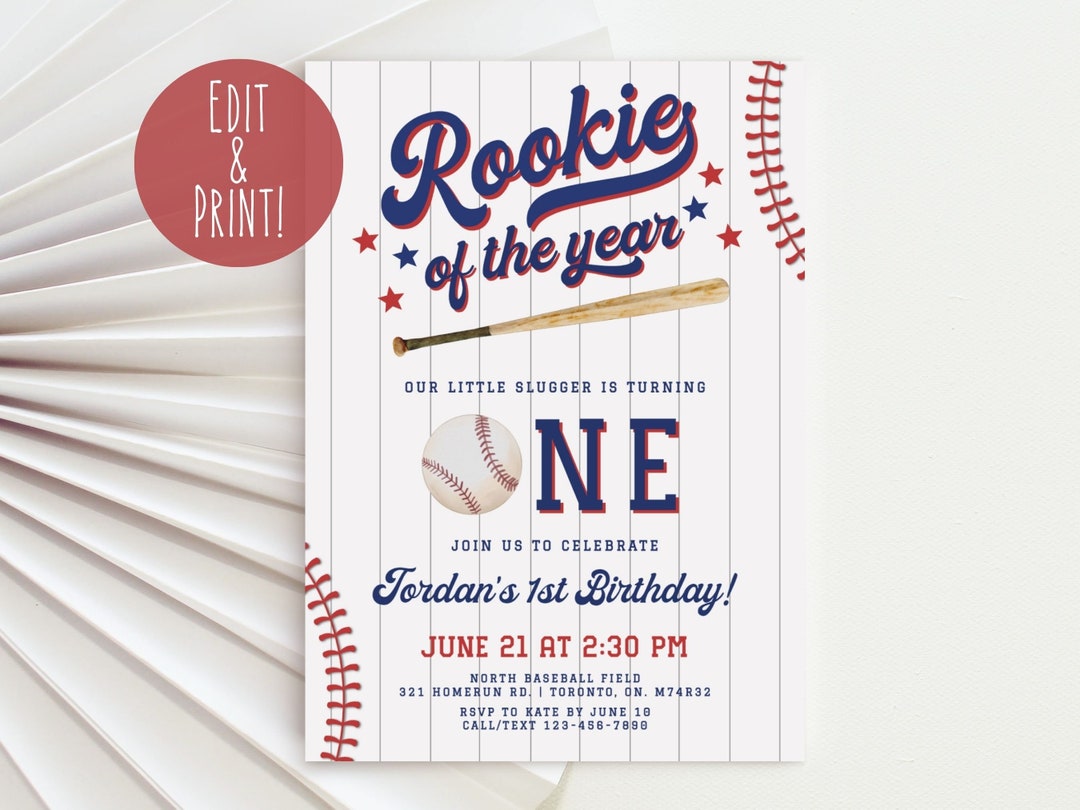 Rookie of the Year First Birthday Invitation, Baseball 1st Birthday ...