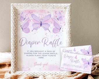 Butterfly Diaper Raffle Sign, Butterfly Baby Shower Diaper Raffle Template, Girl Baby Shower Diaper Raffle Tickets, Editable Diaper Raffle